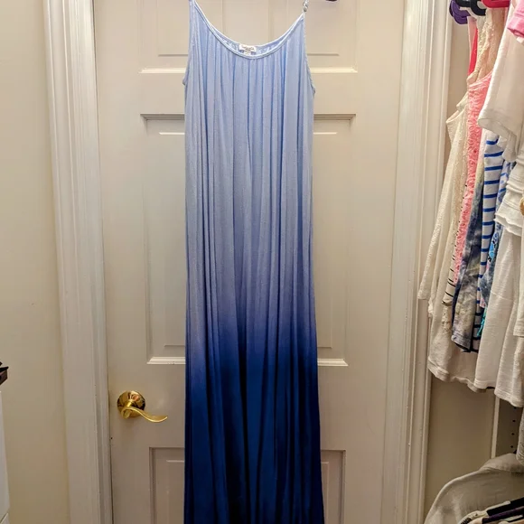blue ombre maternity dress Kate Mesh V-neck Long Sleeve Pleated Custom Maternity Photoshoot Gowns, XL / 24#-Lake blue main image 0